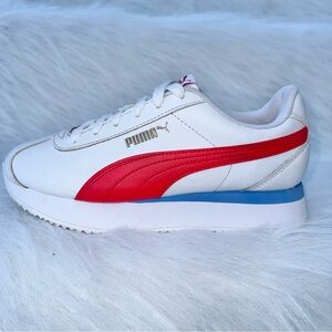 Puma Turino Stacked Women's Sneakers Size 6.5 White Red Blue Platform 371115-07